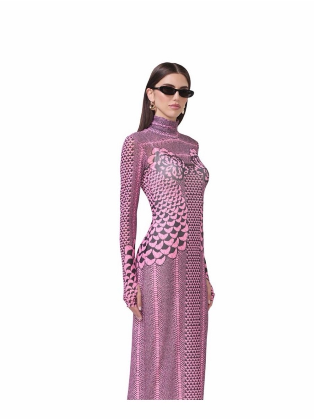 AFRM Pink Patterned Turtleneck Maxi Dress